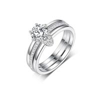 Skcess Anelli da donna in oro bianco 9 K, tre file di moissanite 1 ct anelli di promessa da donna