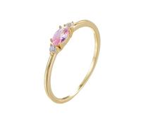 Skcess Anelli da donna in oro giallo 9 K, con tre pietre create in laboratorio con zaffiro rosa da 1 ct