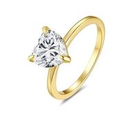 Skcess Anelli delicati da donna, in oro giallo 9 K/14 K/18 K, con cuore bianco a 3 artigli e moissanite da 2 carati, anelli in oro reale da donna, 9, Moissanite in oro giallo 18 carati, Zirconia
