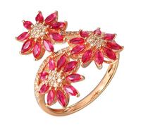 Skcess Anelli di nozze in oro rosa 18kt rubino rosso marquise, anelli di coppia tre fiori con rubino 1,10 carati e anello di diamanti per le donne, 67 (21.3), metallo prezioso, rubino, 67 (21.3),