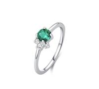 Skcess Anelli di promessa per lei, in oro bianco 9 K, design elegante verde, 4 rebbi, rotondi, 0,5 ct, con smeraldo e moissanite, graziosi anelli da donna, 6, Oro bianco 18 carati Lab Emerald