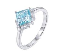 Skcess Anelli in oro bianco 9 carati da donna diamante sintetico 2 ct azzurro, anello di fidanzamento elegante, 14 (17,2), Diamante sintetico, Diamante sintetico