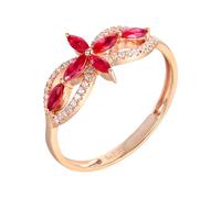 Skcess Anelli in oro rosa 18 carati da donna rosso rubino marquise, anelli per partner a forma di marquise, con rubino da 0,348 ct e diamante anello da donna, 10 (15,9), metallo prezioso, Rubino