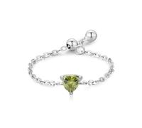 Skcess Anelli nuziali da donna in oro bianco 9 K, design a catena regolabile verde chiaro con solitario triangolo peridoto 0,3 ct anelli di promessa, 4, Peridoto oro bianco 18 carati, Zirconie
