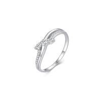 Skcess Anelli personalizzati da donna in oro bianco 9 K, design classico a onde bianche con moissanite rotonda anelli di promessa per le donne, 5.5, Moissanite Oro Bianco, Zirconie sintetico
