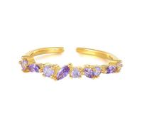 Skcess Anello aperto in oro giallo 9 carati, ametista, regolabile, impilabile, Eternity Ring da donna, misura 61 (19,4)
