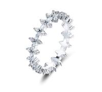 Skcess Anello bianco 9 K/14 carati Moissanite da donna, con fiore eterno, 12 (16,6), metallo prezioso, Moissanite
