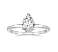 Skcess Anello bianco 9 K/14 K, anello bianco Moissanite, 7 x 10 mm, a goccia solitario da donna, 47 (15.0), metallo prezioso, Moissanite