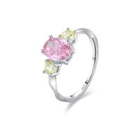 Skcess Anello da donna in argento sterling 925, con zirconi rosa, anello a tre pietre, misura 49 (15,6)
