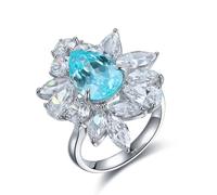 Skcess Anello da donna in argento sterling sintetico paraiba tormalina blu mare, anello fiore con tormalina artificiale di paraiba da 5,33 ct, 21 (19,4), Tormalina paraiba sintetica, Tormalina paraiba