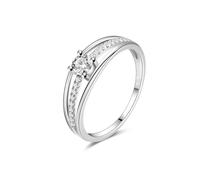 Skcess Anello da donna in oro bianco 14 carati Moissanite da donna, a tre strati, misura 14 (17,2)