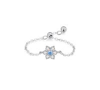 Skcess Anello da donna in oro bianco 9 carati, catena regolabile con fiore blu chiaro con topazio rotondo e moissanite, anelli in vero oro da donna, 10, Topazio oro bianco, Zirconie sintetico