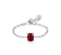 Skcess Anello da donna in oro bianco 9 carati, design a catena regolabile rosso con solitario ovale rubino da 0,25 ct, 5.5, Oro bianco 18 carati Lab Rubino, Zirconie sintetico