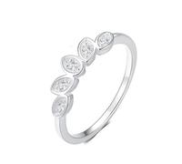 Skcess Anello da donna in oro bianco 9 K/14 carati, anello bianco moissanite, corona con foglia Eternity, 49 (15.6), metallo prezioso, Moissanite