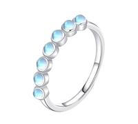 Skcess Anello da donna in oro bianco 9 K/14 carati, blu chiaro, pietra di luna, 2 mm, elegante anello promise da donna, 14 (17,2), metallo prezioso, Pietra di luna