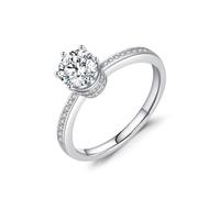Skcess Anello da donna in oro bianco 9 K/14 carati, moissanite 6 mm, corona moissanite 6 mm, 20 (19,1), metallo prezioso, Moissanite