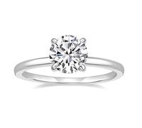 Skcess Anello da donna in oro bianco 9 K/14 carati moissanite bianco 7,5 x 7,5 mm, solitario da donna, 62 (19.7), metallo prezioso, Moissanite