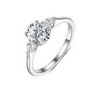 Skcess Anello da donna in oro bianco 9 K con tre pietre di moissanite da 1,5 ct