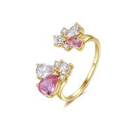 Skcess Anello da donna in oro giallo 14 carati rosa con cristallo moissanite rosa, anello aperto con fiore zirconi, 65 (20.7), Moissanite di cristallo rosa, Moissanite di cristallo rosa