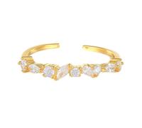 Skcess Anello da donna in oro giallo 9 K/14 carati, bianco moissanite, regolabile, impilabile, anello aperto, 62 (19.7), metallo prezioso, Moissanite