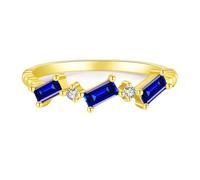 Skcess Anello da donna in oro giallo 9 K/14 carati, con tanzanite blu, 2 x 4 mm, vintage, 47 (15.0), metallo prezioso, Tanzanite