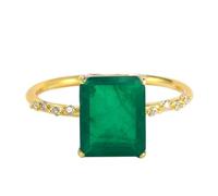 Skcess Anello da donna in oro giallo 9 K/14 carati, verde smeraldo artificiale, 8 x 10 mm, vintage, elegante, moissanite, 62 (19.7), metallo prezioso, Smeraldo artificiale
