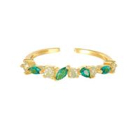 Skcess Anello da donna in oro giallo 9 K/14 carati, verde smeraldo artificiale, regolabile, impilabile, anello aperto, per partner, 62 (19.7), metallo prezioso, Smeraldo artificiale