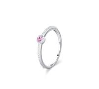 Skcess Anello dell'amicizia da donna in oro bianco 9 K, impilabile, semplice, con topazio rotondo da 0,1 ct, colore blu