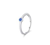 Skcess Anello dell'amicizia da donna in oro bianco 9 K, impilabile, semplice, con topazio rotondo da 0,1 ct, colore blu, 9.5, Topazio oro bianco 9 carati, Zirconie sintetico