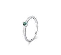 Skcess Anello dell'amicizia da donna in oro bianco 9 K, impilabile, semplice, con topazio rotondo da 0,1 ct, colore blu
