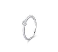 Skcess Anello dell'amicizia da donna in oro bianco 9 K, impilabile, semplice, con topazio rotondo da 0,1 ct, colore blu, 4.5, Diamante in oro bianco 9 carati, Zirconie sintetico