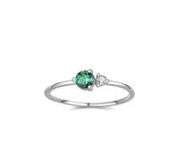 Skcess Anello di fidanzamento da donna in oro bianco 9 carati, design semplice verde a 3 griffe, con smeraldo rotondo da 0,25 ct e moissanite, anelli personalizzati da donna, 7.5, Platinum Lab