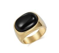 Skcess Anello di fidanzamento da uomo personalizzato, in acciaio inox, ovale, classico, grande e ampio, con occhio di tigre, misura 54-70, Acciaio inossidabile, Pietra nera