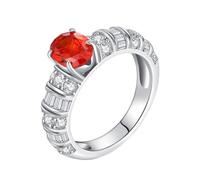 Skcess Anello di fidanzamento in oro bianco 9 K/14 carati, rosso rubino artificiale, 6 x 8 mm, larghezza 3,5 mm, da donna, 10 (15,9), metallo prezioso, Rubino artificiale