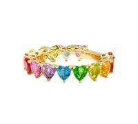 Skcess Anello di fidanzamento in oro giallo 9 K 14 K 18 carati, cuori con pietre preziose colorate creato in laboratorio rubino ametista topazio fede nuziale per le donne, 6, Rubino creato in