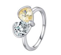Skcess Anello Eternity in oro bianco 9 K/14 carati, giallo chiaro, citrino 6 x 8 mm, semplice a forma di cuore, da donna, 10 (15,9), metallo prezioso, Citrino