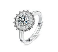 Skcess Anello in oro bianco 14 carati per fidanzata moissanite bianco, anello di nozze elegante fiore 1 ct zirconi, 13 (16,9), Moissanite, Moissanite