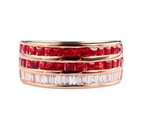 Skcess Anello in oro giallo 18 carati, rosso rubino quadrato, per partner, con rubino rosso da 1,50 carati e diamante anello da donna, 45 (14.3), metallo prezioso, Rubino
