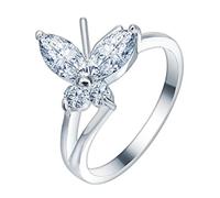 Skcess Anello nuziale da donna, con zirconia cubica, per anniversario, con farfalla intarsiata e zirconi, ideale come regalo per San Valentino, P 1/2, Cristallo, Zirconia cubica