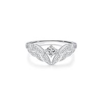 Skcess Anello nuziale da donna in oro bianco 9 K, con design ad ala angolare bianca con moissanite rotonda da 0,25 ct
