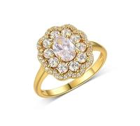 Skcess Anello nuziale da donna in oro bianco 9 K, con fiore in moissanite bianca da 1 ct, per migliori amiche, 10, Moissanite in oro giallo 18 carati, Zirconie sintetico