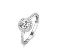 Skcess Anello per matrimonio in oro bianco 9 carati, anelli per partner 6,5 mm, moissanite bianco 1 ct, 49 (15.6), Moissanite, Moissanite