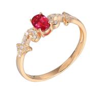 Skcess Anello per partner in oro rosa 18 carati rosso rubino ovale, anello decorativo a 4 rappi ovale con rubino da 0,47 carati e diamanti da donna, misura 12 (16,6), 12 (16,6), metallo prezioso