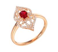 Skcess Anello per partner in oro rosa 18 carati rosso rubino ovale, fedi nuziali con fiore scavato da 0,4 carati rubino rosso e diamante anello da donna, 65 (20.7), metallo prezioso, Rubino