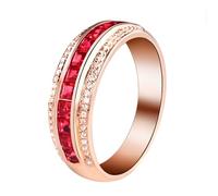 Skcess Anello per partner in oro rosa 18 carati, rosso rubino quadrato, anello per matrimonio, con rubino rosso 0,85 carati e diamante anello da donna, 57 (18.1), metallo prezioso, Rubino