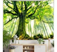 Skcess Arazzo da parete con albero e alba e paesaggio, colore: verde, 350 x 256 cm