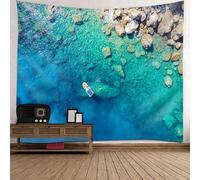 Skcess Arazzo da parete in poliestere, con rocce marine e navi, per camera da letto, 350 x 256 cm