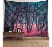 Skcess Arazzo da parete per camera da letto, poliestere, rosa, marrone, blu, alberi appassiti e foglie cadute, arazzo per camera da letto, 350 x 256 cm