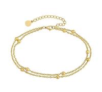 Skcess Au750 Cavigliera in oro bianco da donna per vacanze, cavigliera stile boho 18 K a doppio strato con perline bracciali da donna, Oro giallo 18 carati (750), Senza zirconi