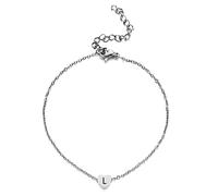 Skcess Cavigliera da donna impermeabile, cavigliera glitterata in acciaio inox con cuore con lettere, bracciale da donna, argento, per madre e ragazza, Acciaio inossidabile, Senza zirconi